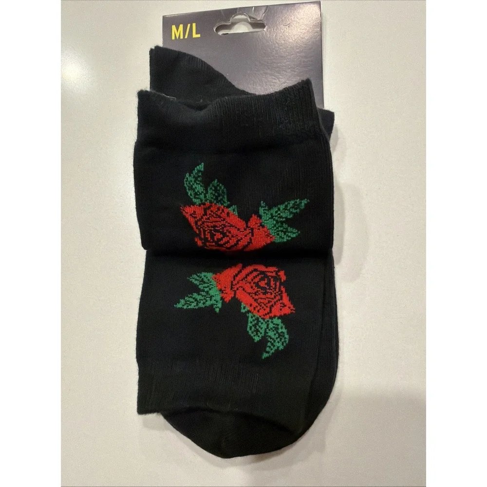 Dr Martens AC929001 Vonda Short Sock Black Rose Floral Cotton Blend M/L NWT
